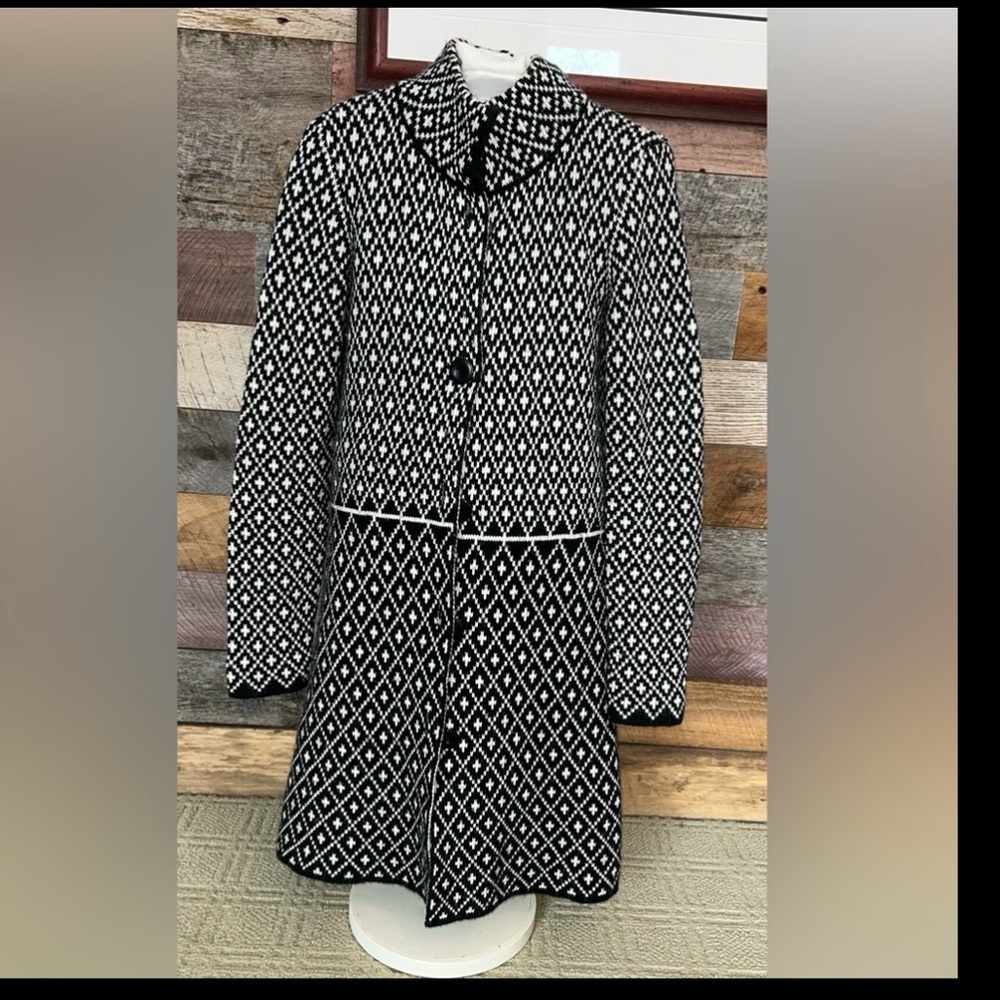 Cocogio Made In Italy Black & White Knit Coat Sweater-Size - Picture 2 of 7